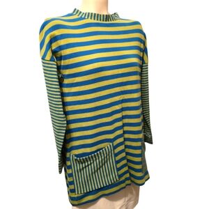 JORDNARA From Sweeden Organic Cotton Stripe Tunic Patch Pockets Teal Gold Large